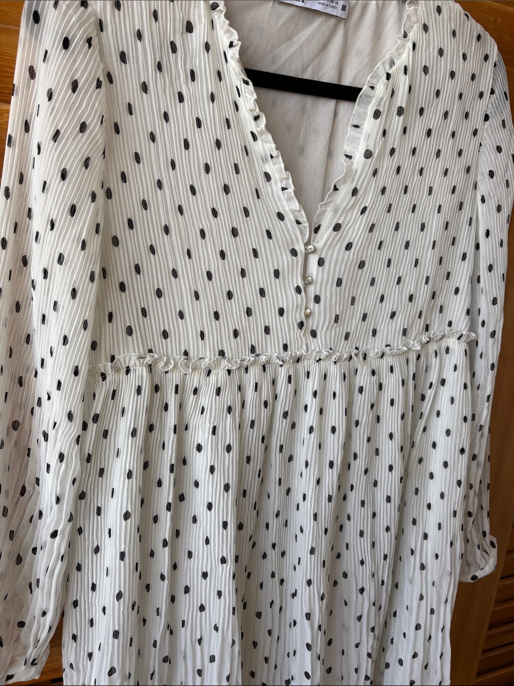 Zara White Long-Sleeve Polka Dot Mini Dress - Picture 2 of 6